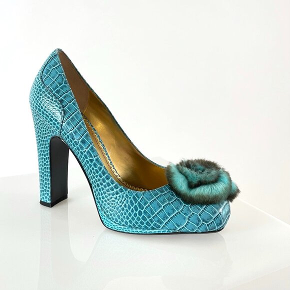 Throwback Flare with Hale Bob Turquoise Fur Chuck Platforms! Anthro Vibes! - Picture 1 of 14